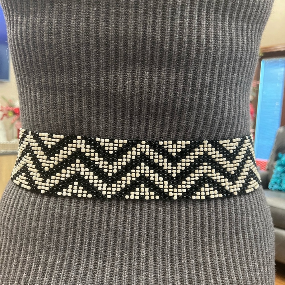 Anthropologie Black and White Beaded Belt - Picture 2 of 3